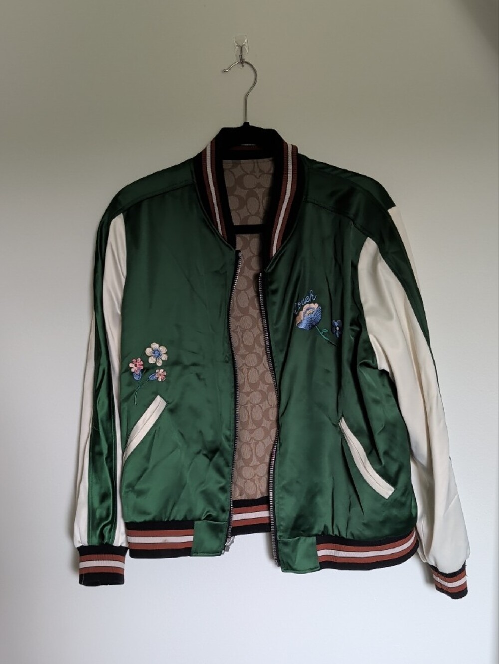 Coach Green Satin Bomber Jacket - Picture 2 of 6